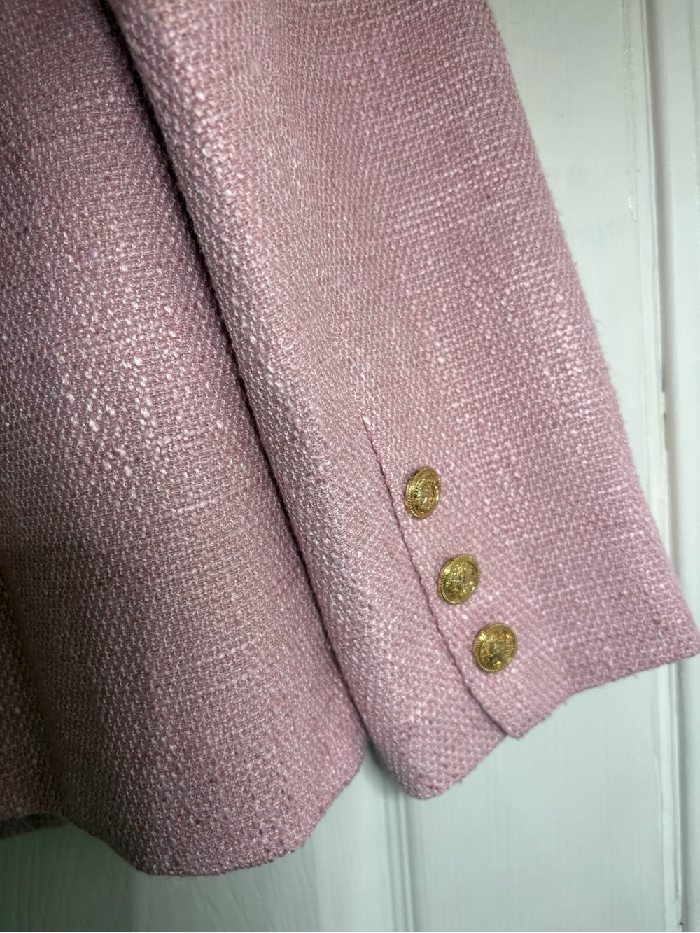 ELLEVEN Pink Tweed Business casual Blazer Jacket Gold Buttons - Picture 5 of 11